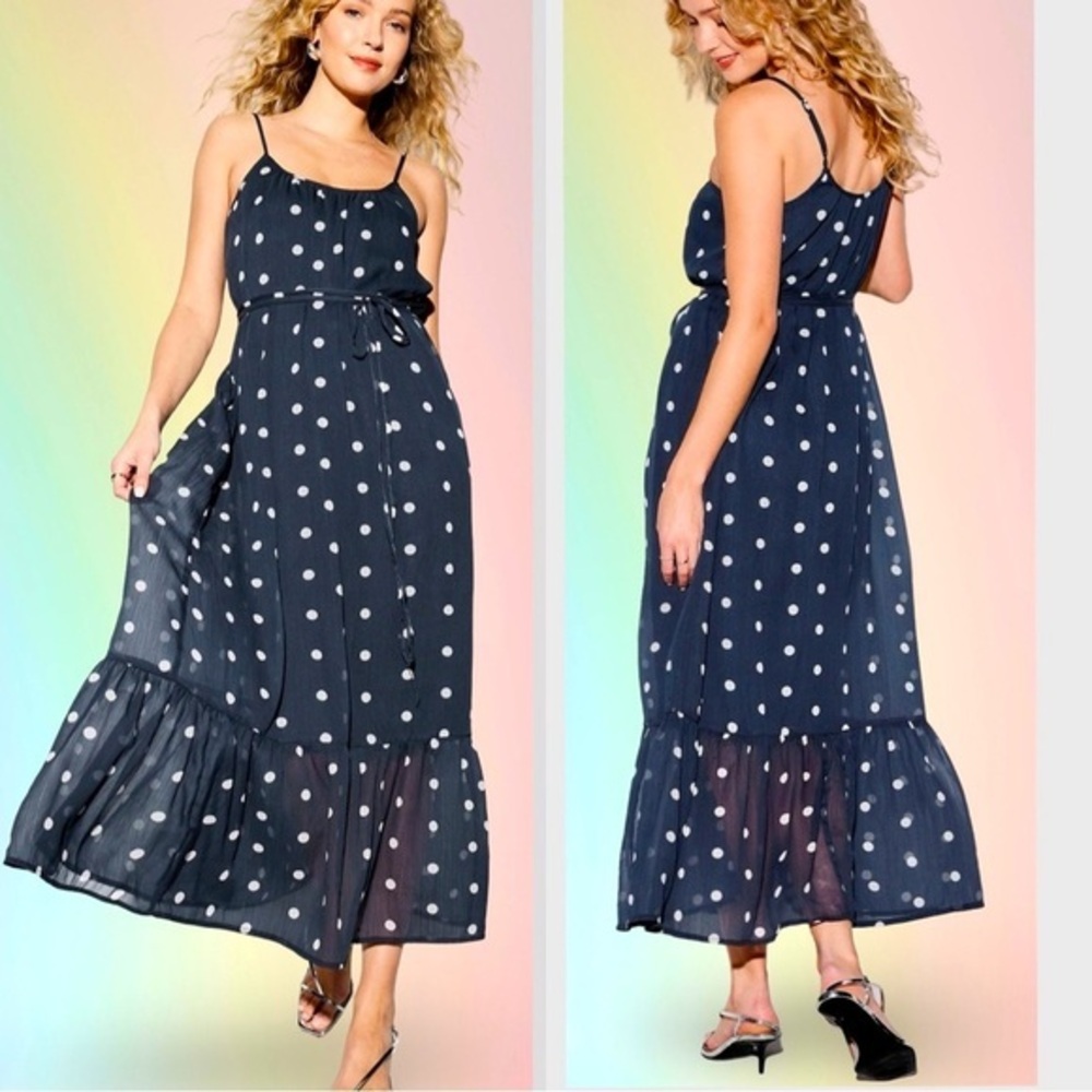 NWTS💓THE OCCASION S PREMIUM LINE 💓NAVY WHITE CHIFFON WAIST DEFINED MAXI DRESS